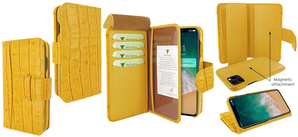 Piel Frama iPhone 11 Pro WalletMagnum Leather Case - Yellow Cowskin-Crocodile