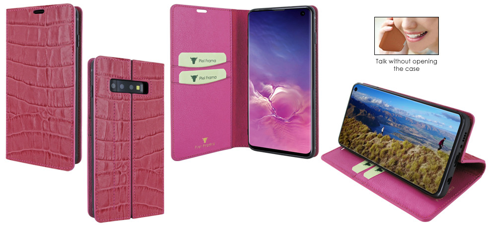 Piel Frama Samsung Galaxy S10e FramaSlimCards Leather Case - Fuchsia Cowskin-Crocodile