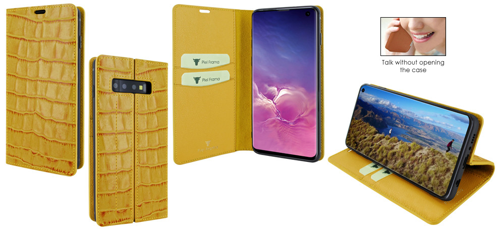 Piel Frama Samsung Galaxy S10e FramaSlimCards Leather Case - Yellow Cowskin-Crocodile