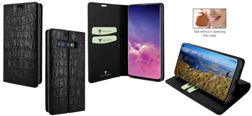 Piel Frama Samsung Galaxy S10 FramaSlimCards Leather Case - Black Cowskin-Crocodile