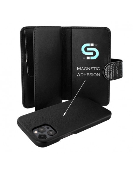 Piel Frama iPhone 13 Pro Max WalletMagnum Leather Case - Black Crocodile