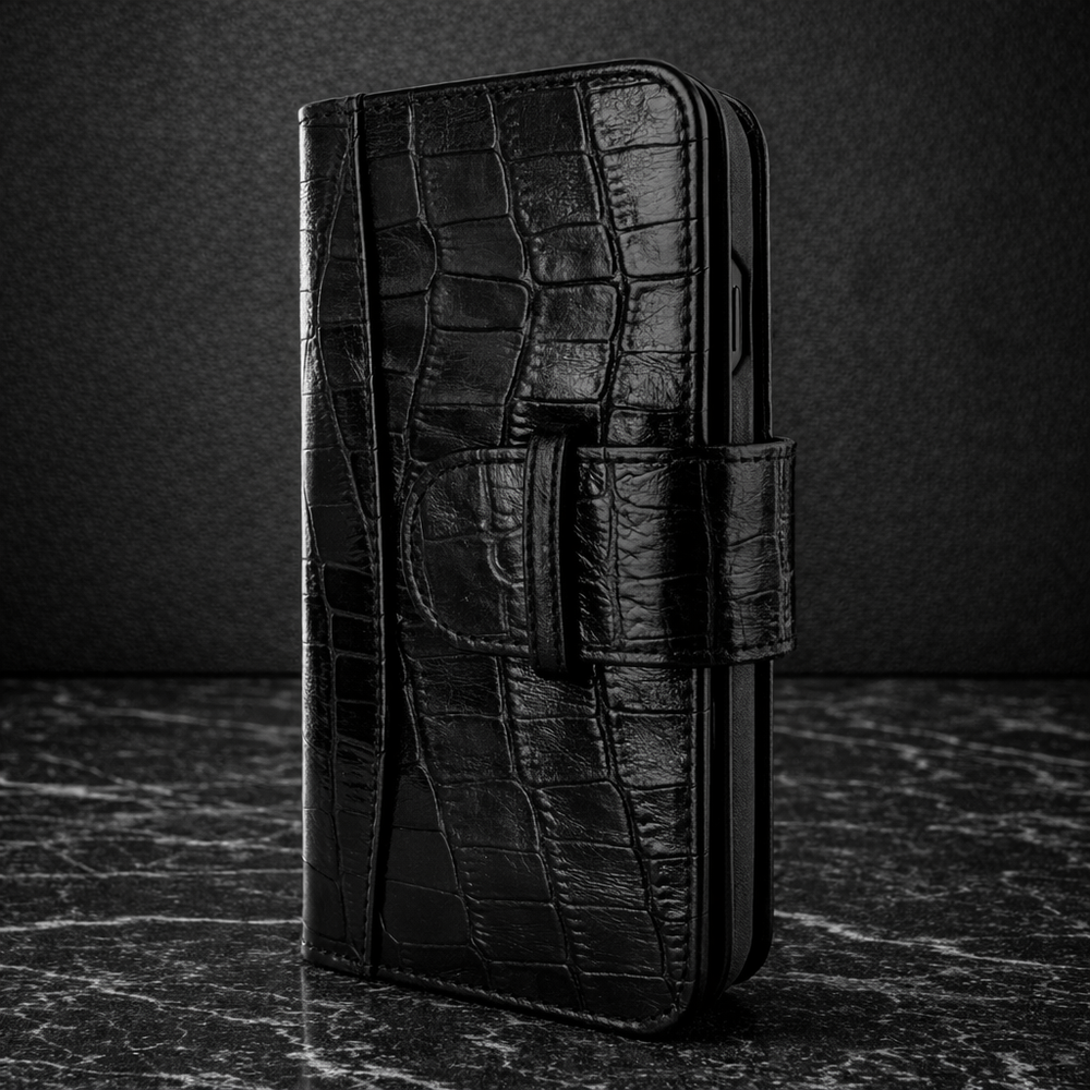 Piel Frama iPhone 13 Pro WalletMagnum Leather Case - Black Crocodile