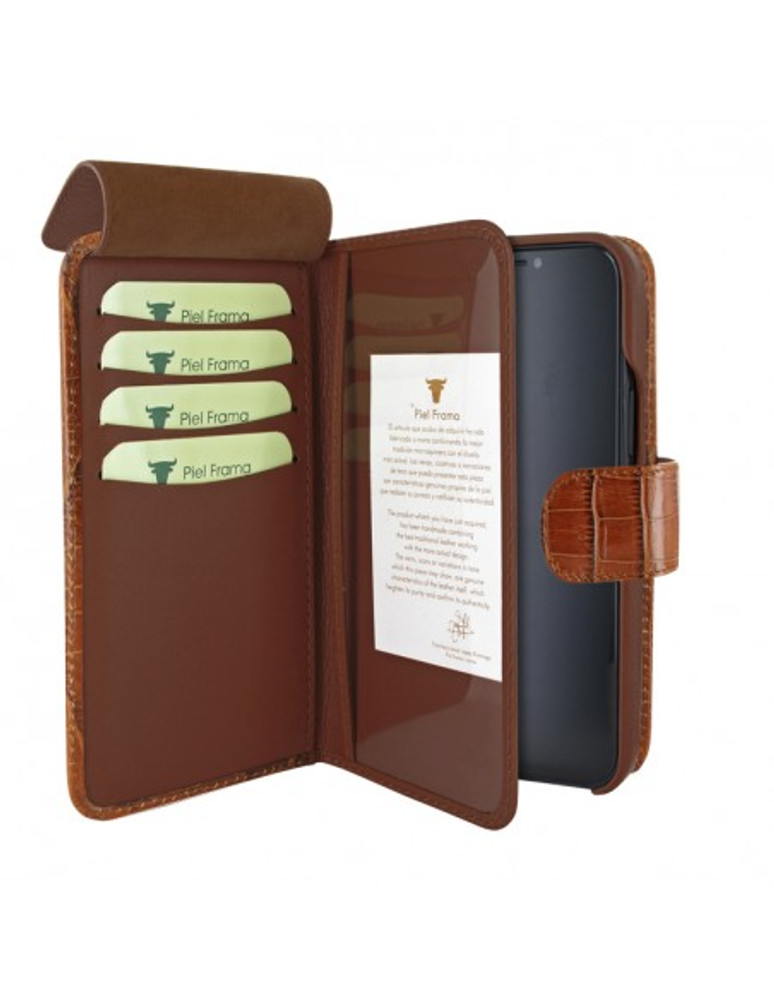 Piel Frama iPhone 13 Pro WalletMagnum Leather Case - Brown Crocodile