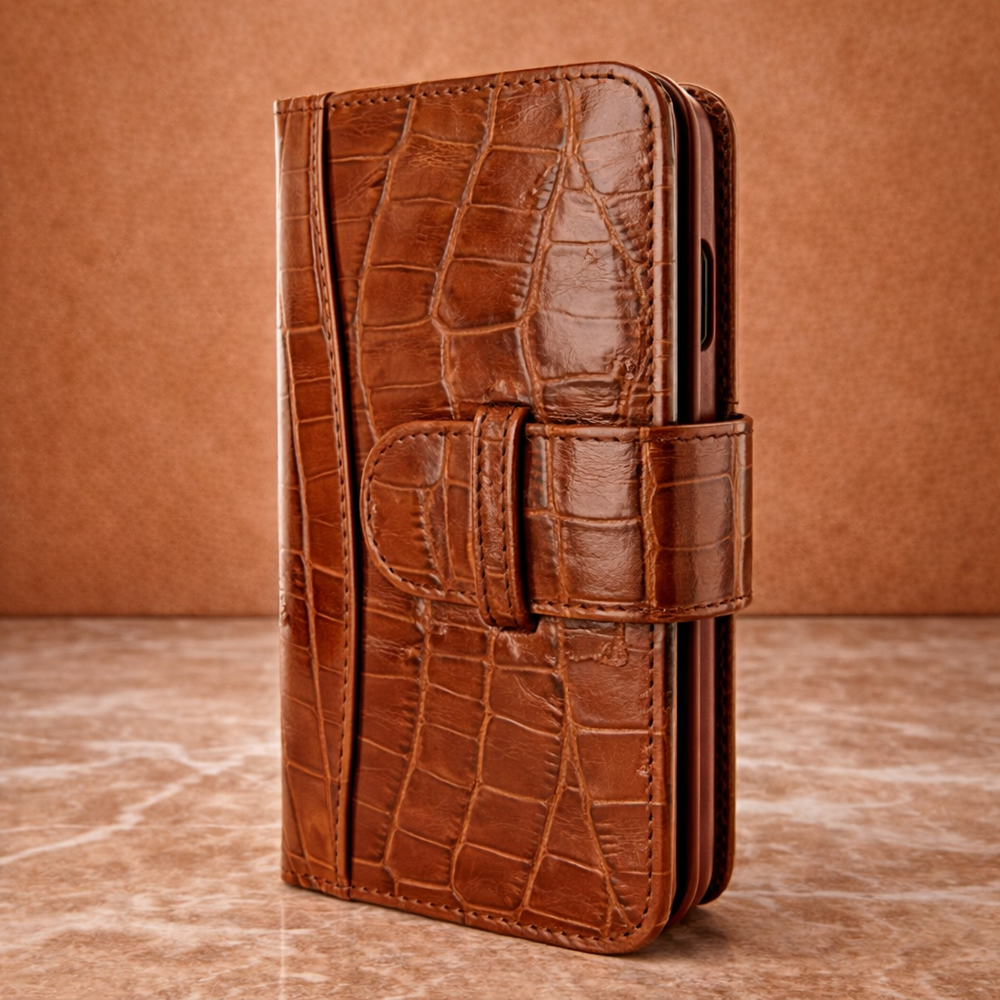 Piel Frama iPhone 13 Pro WalletMagnum Leather Case - Brown Crocodile