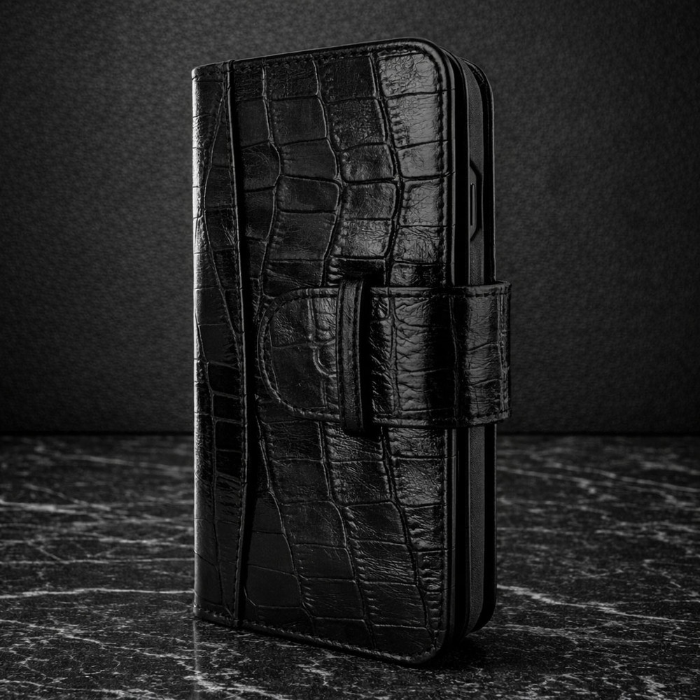 Piel Frama iPhone 13 mini WalletMagnum Leather Case - Black Crocodile