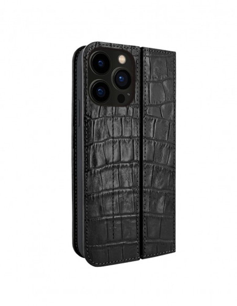 Piel Frama iPhone 13 Pro FramaSlimCards Leather Case - Black Cowskin-Crocodile