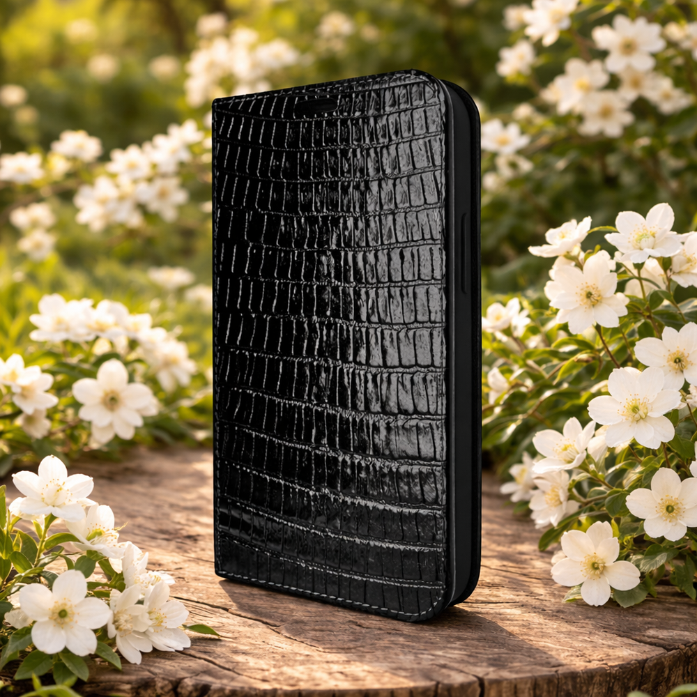 Piel Frama iPhone 14 FramaSlimCards Leather Case - Black Cowskin-Lizard