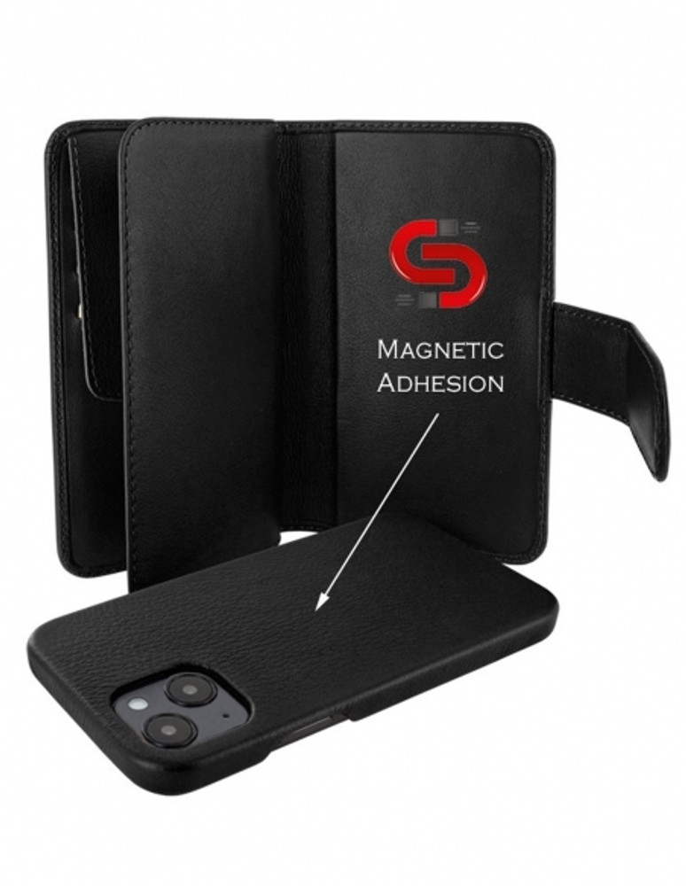 Piel Frama iPhone 14 WalletMagnum Leather Case - Black Cowskin-Ostrich