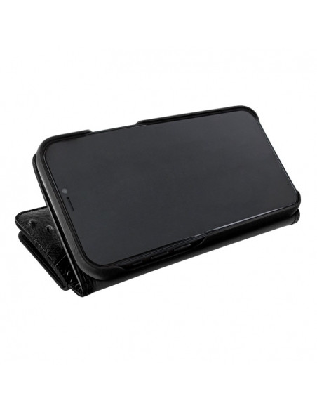 Piel Frama iPhone 14 WalletMagnum Leather Case - Black Cowskin-Ostrich