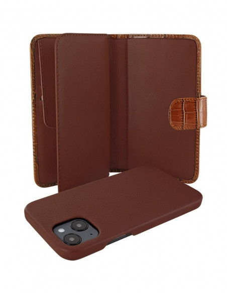 Piel Frama iPhone 14 WalletMagnum Leather Case - Brown Cowskin-Crocodile
