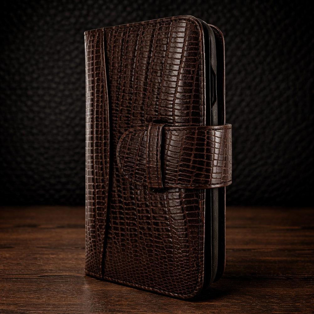 Piel Frama iPhone 14 WalletMagnum Leather Case - Brown Cowskin-Lizard