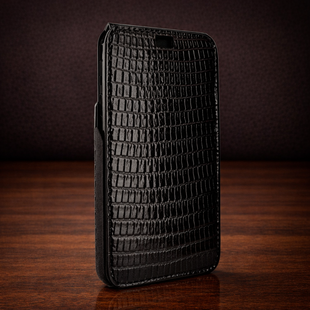 Piel Frama iPhone 14 Pro | iPhone 14 iMagnum Leather Case - Black Cowskin-Lizard