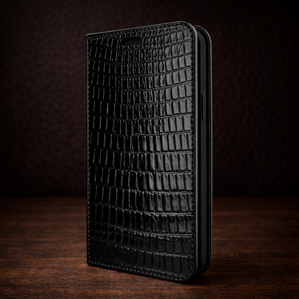 Piel Frama iPhone 14 Plus FramaSlimCards Leather Case - Black Cowskin-Lizard
