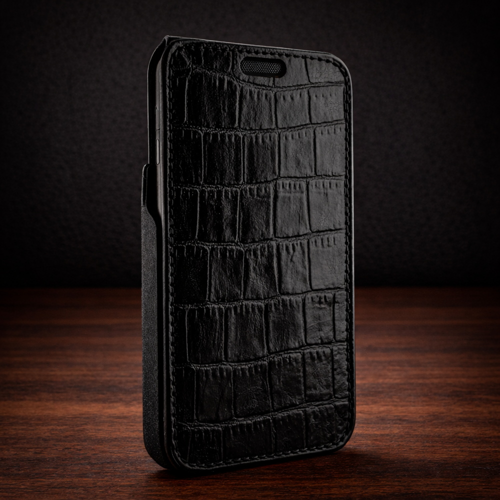 Piel Frama iPhone 14 Pro Max | iPhone 14 Plus iMagnum Leather Case - Black Cowskin-Crocodile