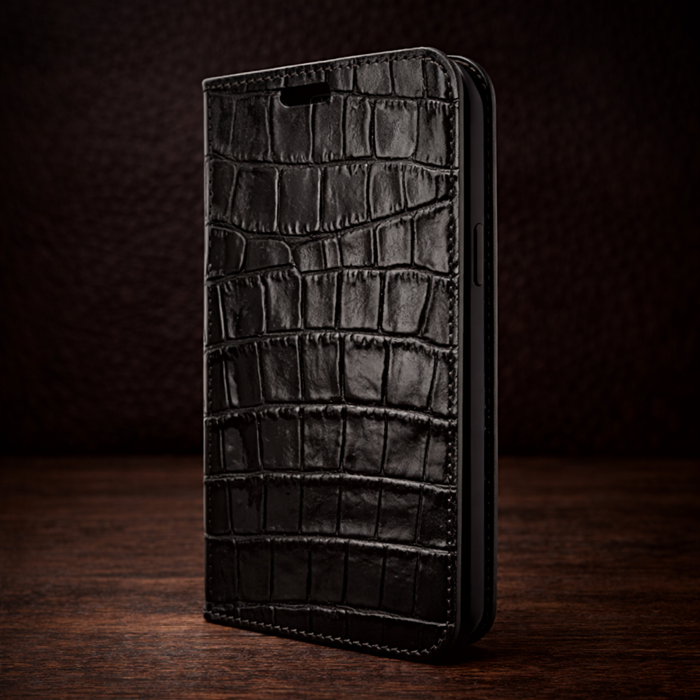 Piel Frama iPhone 14 Pro FramaSlimCards Leather Case - Black Cowskin-Crocodile