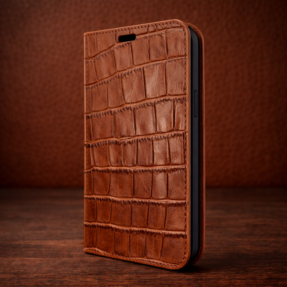 Piel Frama iPhone 14 Pro FramaSlimCards Leather Case - Brown Cowskin-Crocodile