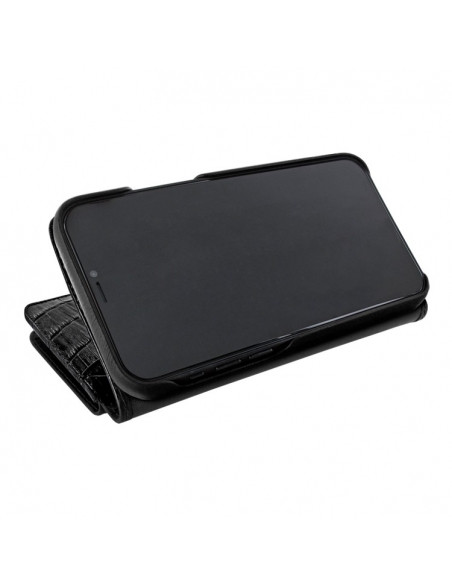 Piel Frama iPhone 14 Pro WalletMagnum Leather Case - Black Cowskin-Crocodile
