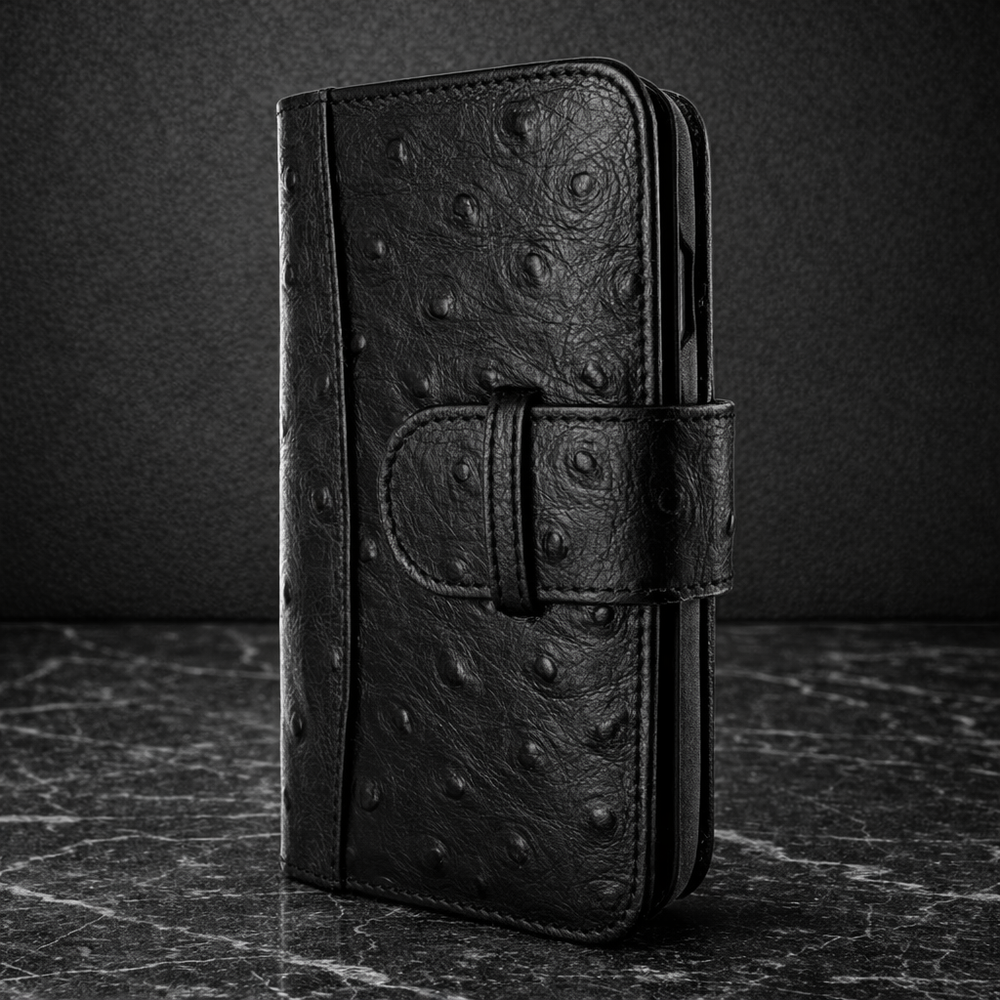 Piel Frama iPhone 14 Pro Max WalletMagnum Leather Case - Black Cowskin-Ostrich
