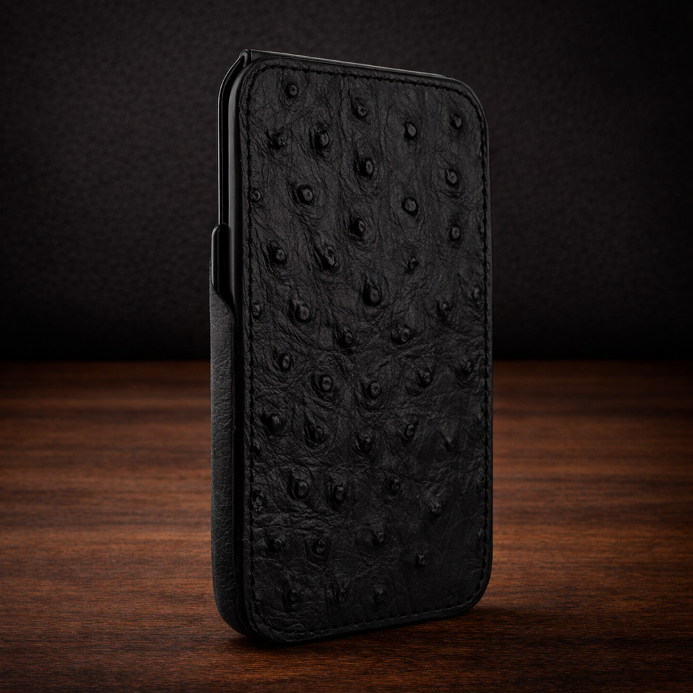 Piel Frama iPhone 15 Plus Black Ostrich iMagnum Leather Case