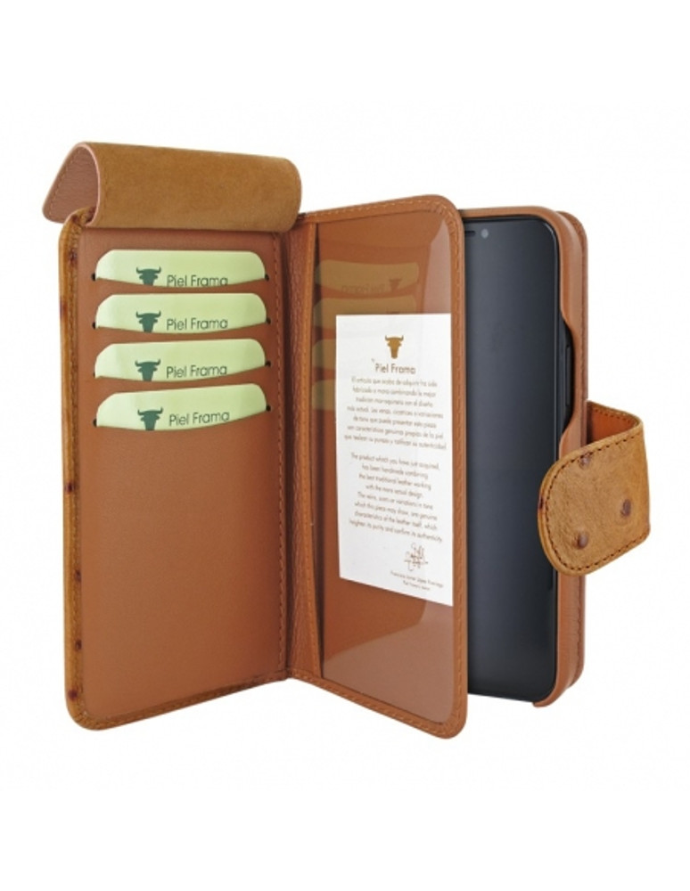 Piel Frama iPhone 15 Plus Tan Ostrich WalletMagnum Leather Case