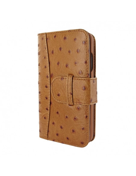 Piel Frama iPhone 15 Plus Tan Ostrich WalletMagnum Leather Case