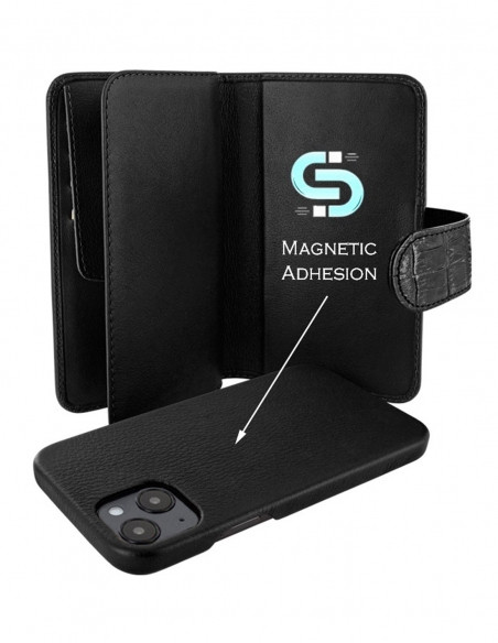 Piel Frama iPhone 15 Black Crocodile WalletMagnum Leather Case