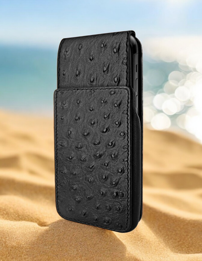 Piel Frama Black Ostrich iMagnum Leather Case for iPhone 16 Pro | iPhone 16