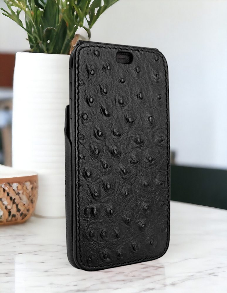 Piel Frama Black Ostrich iMagnum Leather Case for iPhone 16 Pro Max | iPhone 16 Plus