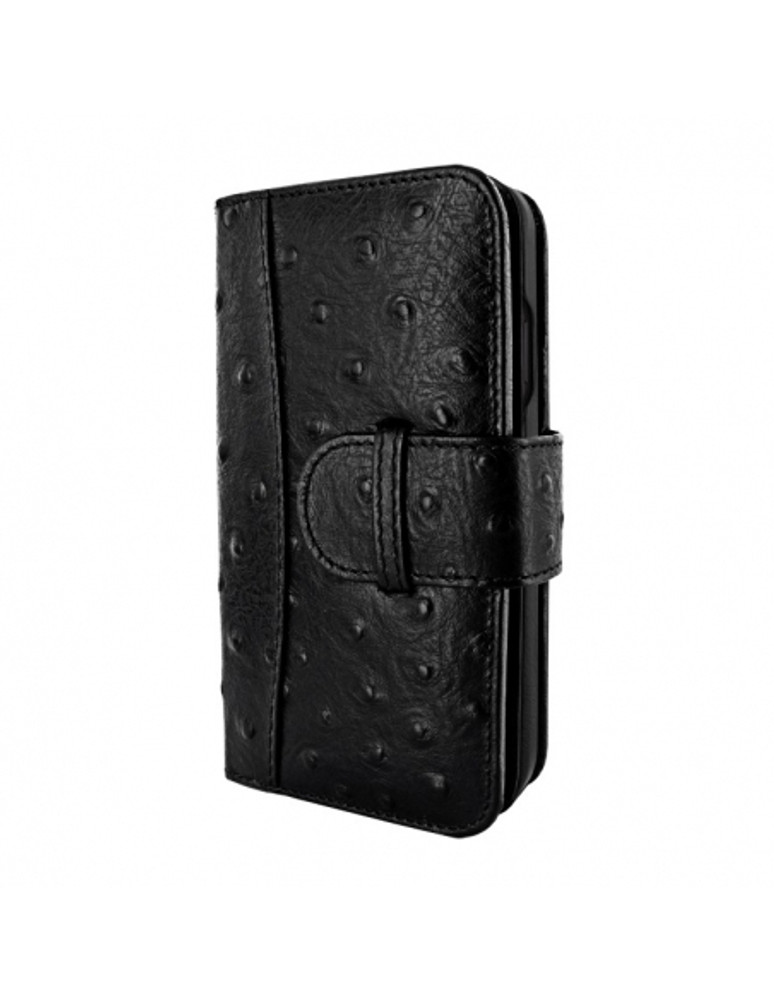 Piel Frama Black Ostrich WalletMagnum Leather Case for iPhone 16