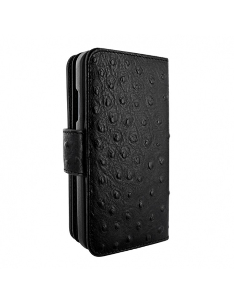 Piel Frama Black Ostrich WalletMagnum Leather Case for iPhone 16