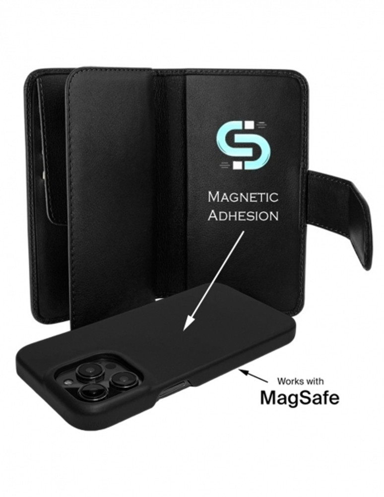 Piel Frama Black Ostrich WalletMagnum Leather Case for iPhone 16