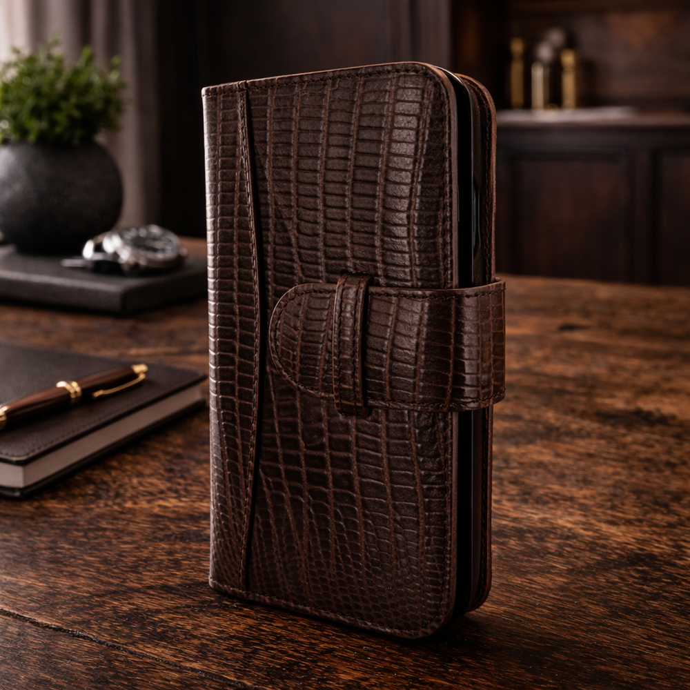 Piel Frama Brown Lizard WalletMagnum Leather Case for iPhone 16 Pro
