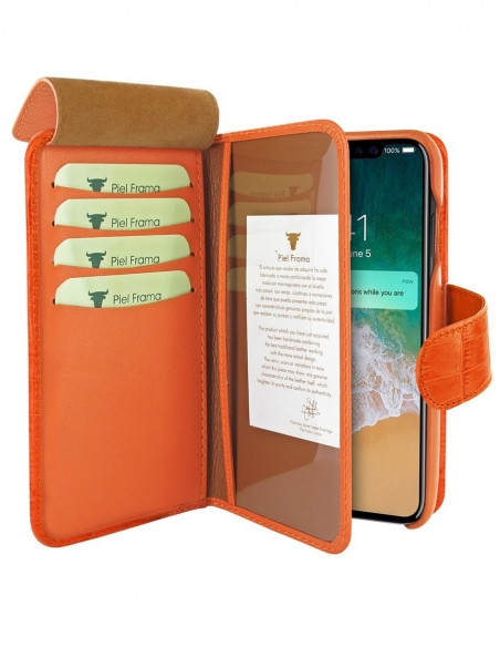 Piel Frama Orange Crocodile WalletMagnum Leather Case for iPhone 16 Pro