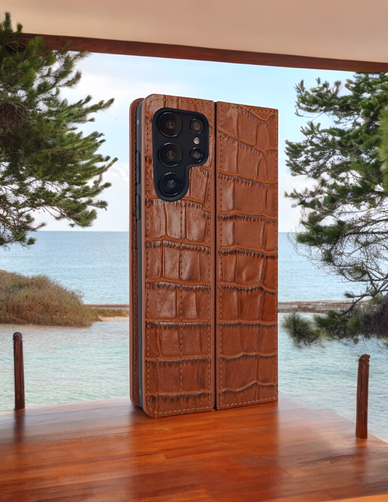 Piel Frama Brown Croco FramaSlimCards Leather Case for Samsung Galaxy S25 Ultra