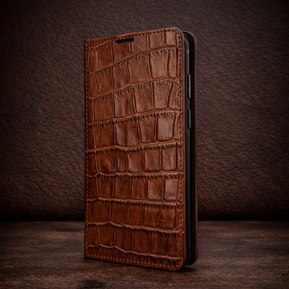 Piel Frama Brown Croco FramaSlimCards Leather Case for Samsung Galaxy S25 Plus