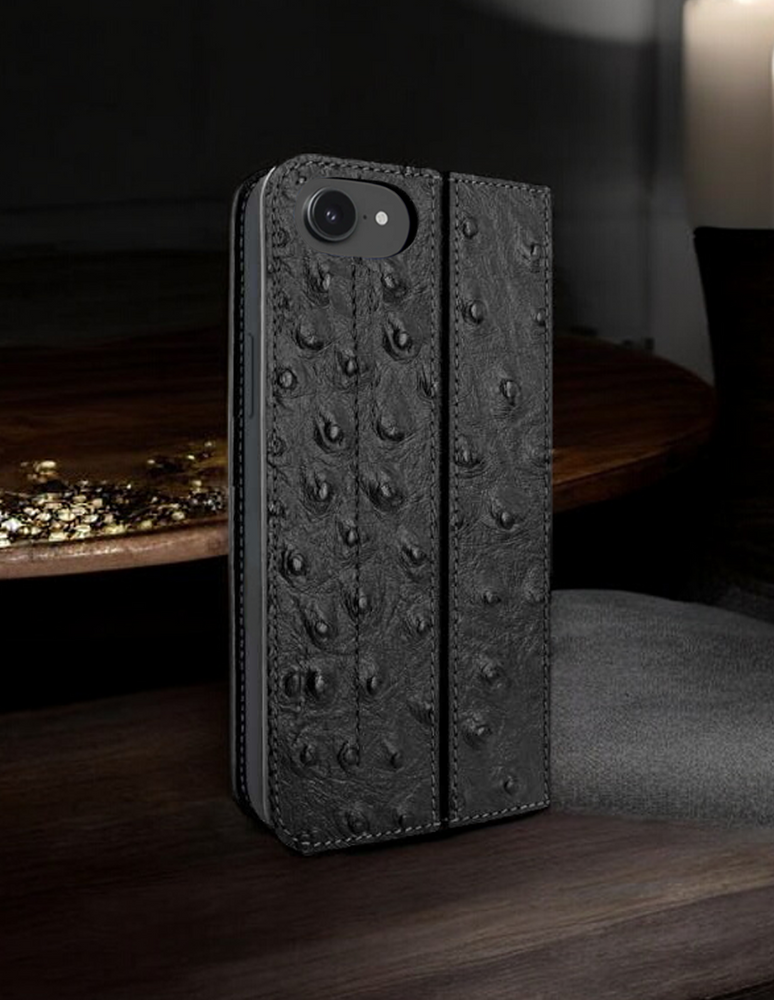 Piel Frama Black Ostrich FramaSlim Leather Case for iPhone 16e