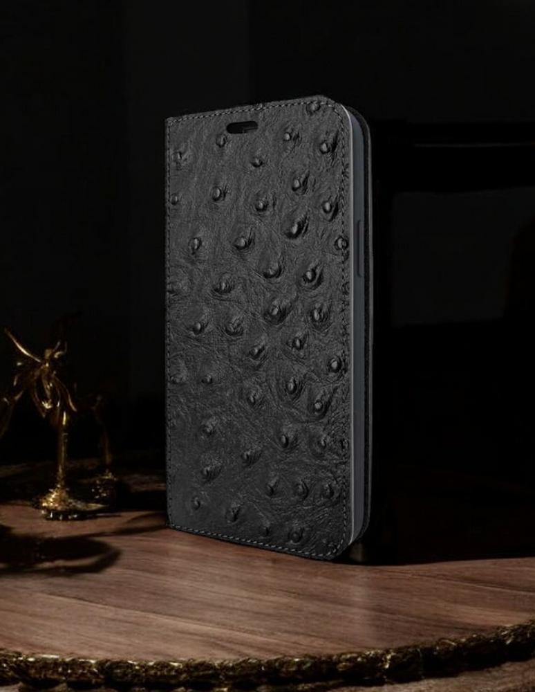 Piel Frama Black Ostrich FramaSlim Leather Case for iPhone 16e