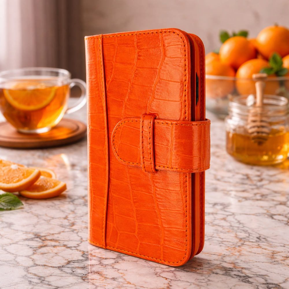 Piel Frama Orange Crocodile WalletMagnum Leather Case for iPhone 16e