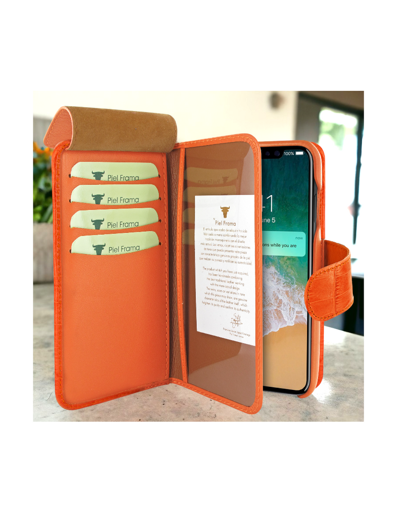 Piel Frama Orange Crocodile WalletMagnum Leather Case for iPhone 16e