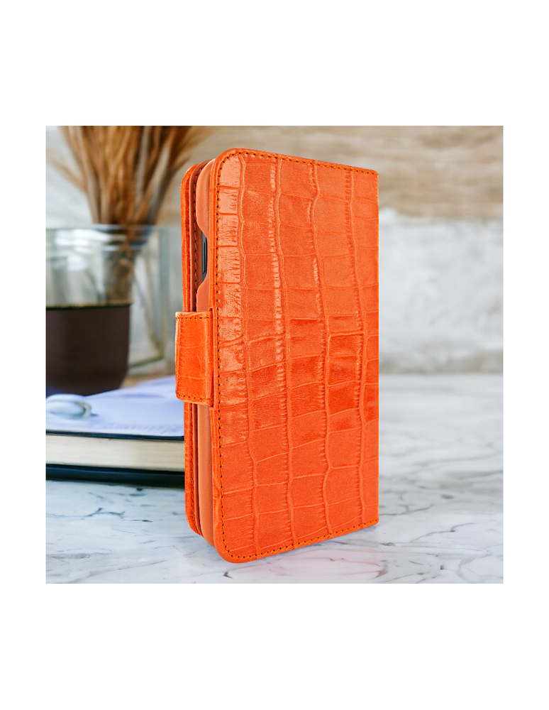 Piel Frama Orange Crocodile WalletMagnum Leather Case for iPhone 16e