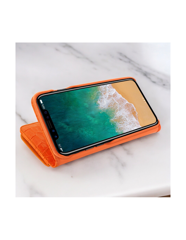 Piel Frama Orange Crocodile WalletMagnum Leather Case for iPhone 16e