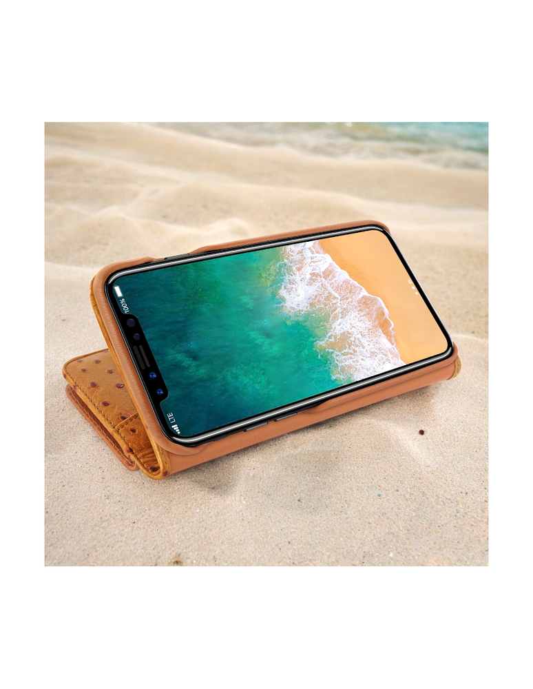 Piel Frama Tan Ostrich WalletMagnum Leather Case for iPhone 16e