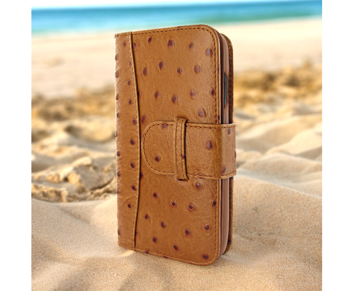 Piel Frama Tan Ostrich WalletMagnum Leather Case for iPhone 16e