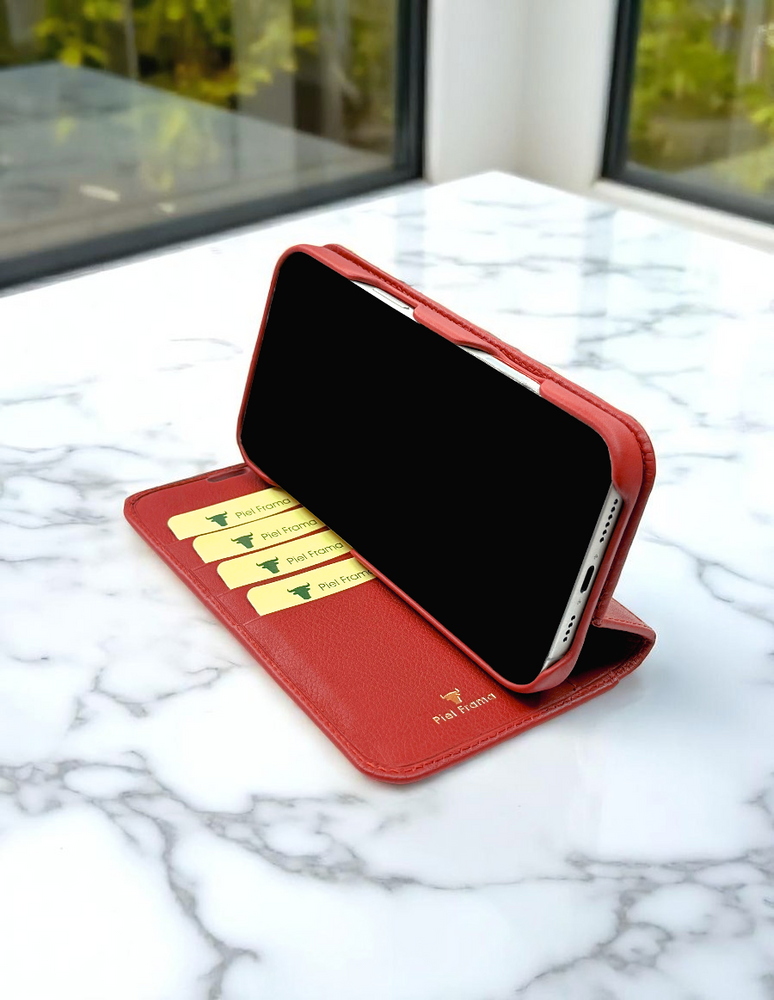 Piel Frama 542 Red Folio Style Magnetic Leather Case for iPhone 17 Pro Max