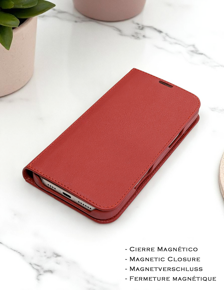 Piel Frama 542 Red Folio Style Magnetic Leather Case for iPhone 17 Pro Max