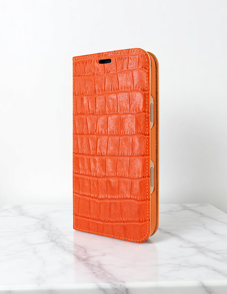 Piel Frama 542 Orange Crocodile Folio Style Magnetic Leather Case for iPhone 17 Pro Max