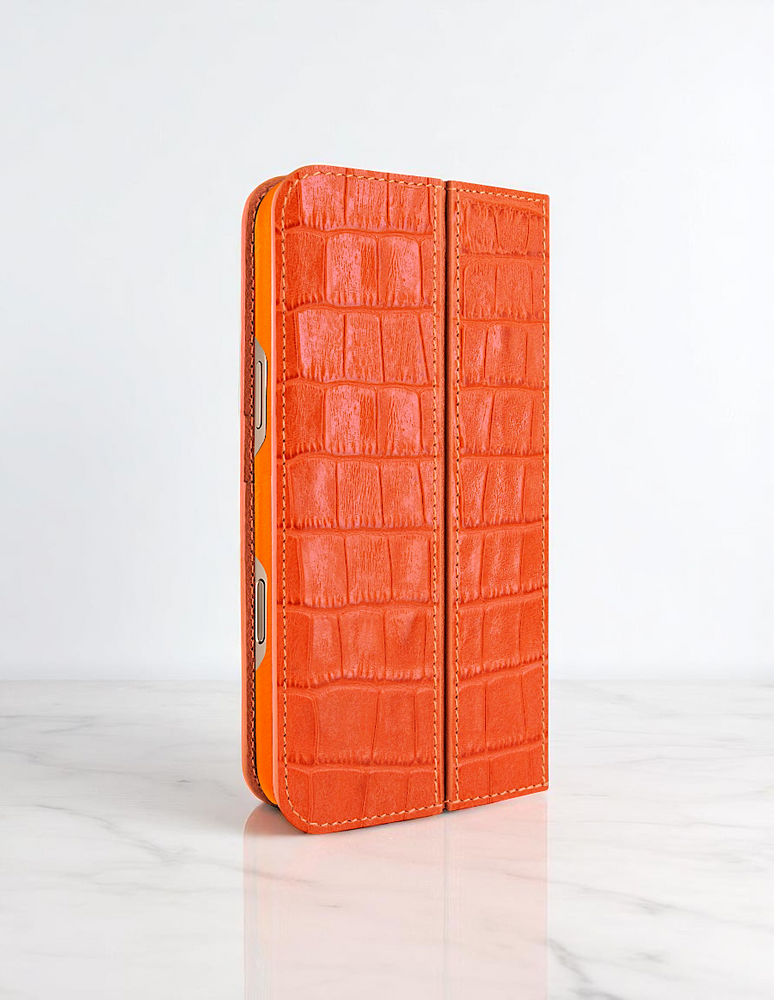 Piel Frama 542 Orange Crocodile Folio Style Magnetic Leather Case for iPhone 17 Pro Max