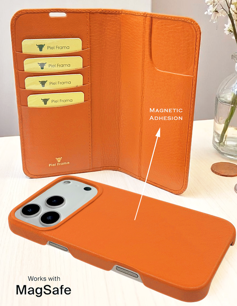 Piel Frama 542 Orange Crocodile Folio Style Magnetic Leather Case for iPhone 17 Pro Max