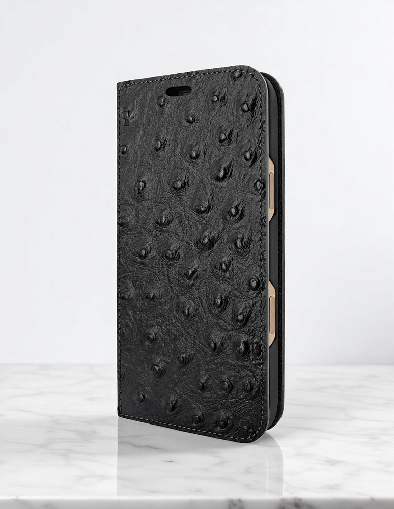 Piel Frama 542 Black Ostrich Folio Style Magnetic Leather Case for iPhone 17 Pro Max