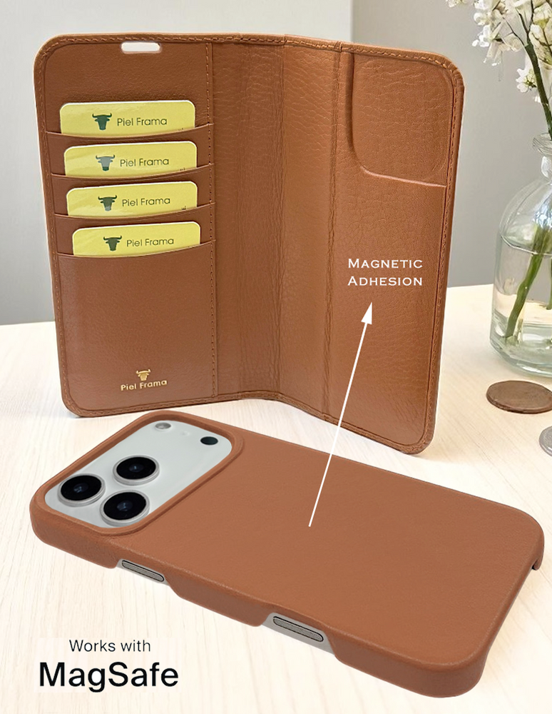 Piel Frama 542 Tan Ostrich Folio Style Magnetic Leather Case for iPhone 17 Pro Max